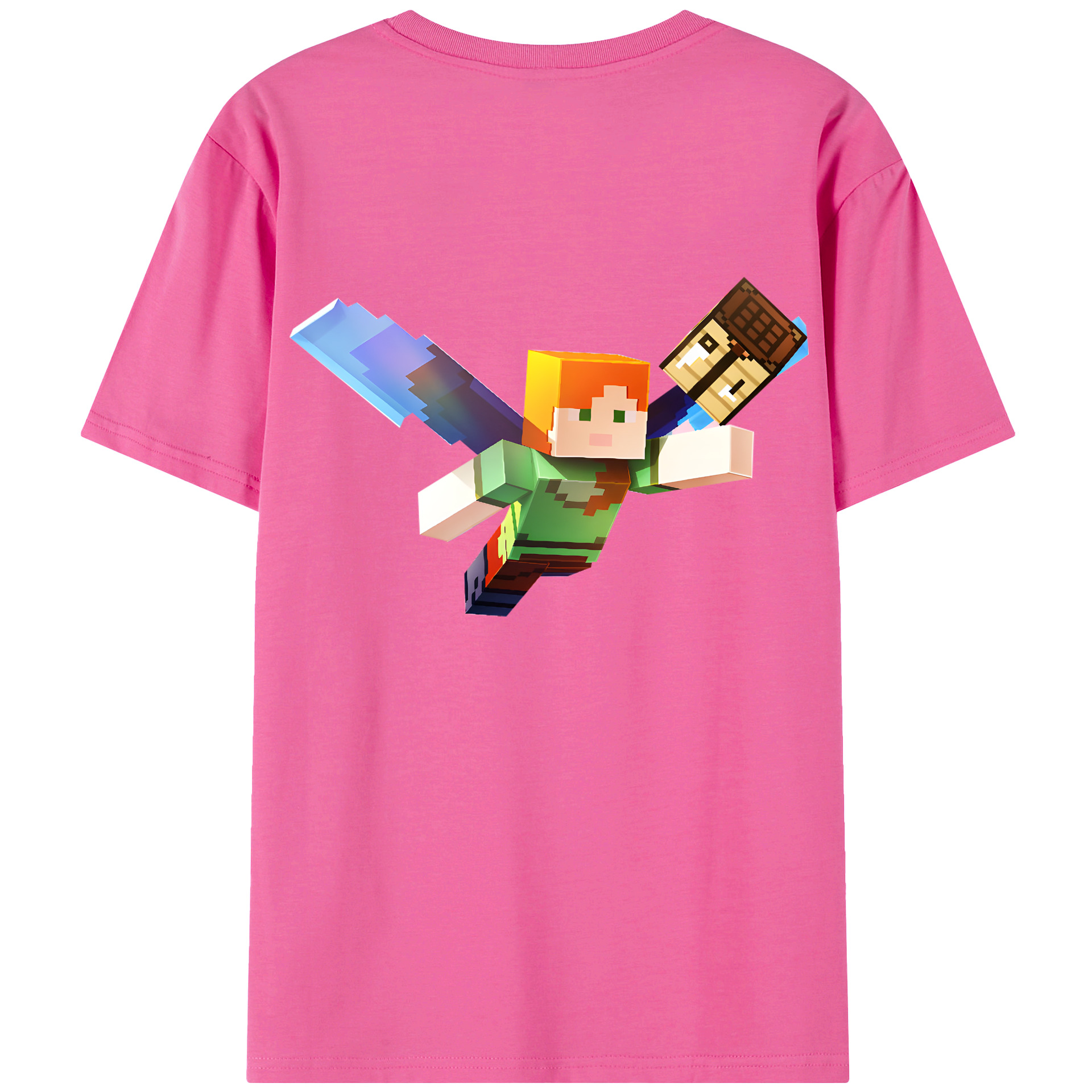 （画像用） マインクラフト ブロックの世界 Minecraft MC Block world レディース半袖Tシャツ(バックプリント)
